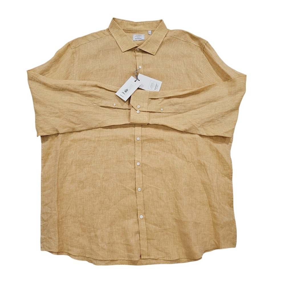 NWT Murano‎ Linen Shirt 4XLT Tan Long Sleeve Button Down Casual Menswear Tall